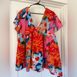 Entro Multicolor Floral V-Neck Blouse